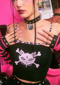 The Grave Girls Graphic Tank Tops Don't Cross Meow Crop Top