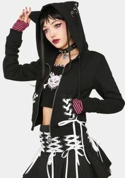 The Grave Girls Lace-Up Sweatshirts Fur Real Kitty Ear Hoodie