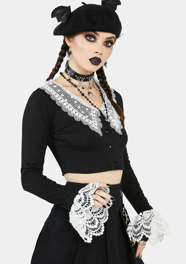 Buy ๐ The Grave ๐ง Girls Just My Type Lace Collared Top โญ 4 The Grave Girls Just My Type Lace Collared Top