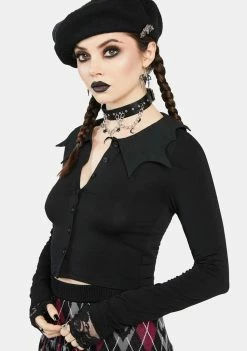 The Grave Girls Long Sleeve Crop Top Just Wing It Collared Top