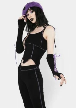 The Grave Girls Tank Crop Top Dark Trance Tank And Gloves Set