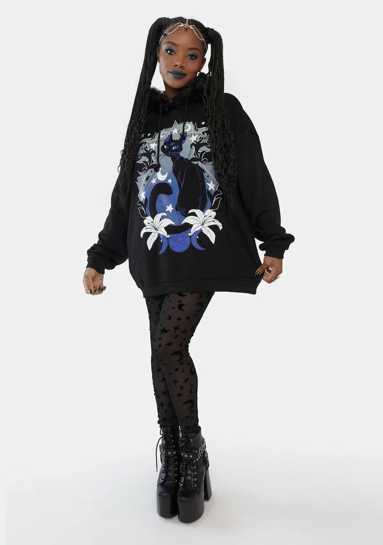 Coupon ๐ The Grave ๐ง Girls Purrrfect Moonlight Graphic Hoodie Tops โญ 5 The Grave Girls Purrrfect Moonlight Graphic Hoodie Tops