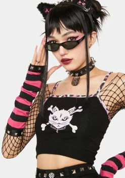 The Grave Girls Graphic Tank Tops Don't Cross Meow Crop Top