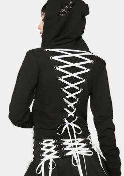 The Grave Girls Lace-Up Sweatshirts Fur Real Kitty Ear Hoodie