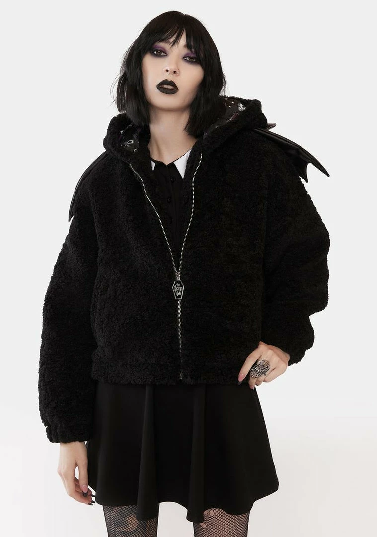 Wholesale ⭐ The Grave 👧 Girls Wings Of Doom Teddy Jacket Outerwear 🥰 4 The Grave Girls Wings Of Doom Teddy Jacket Outerwear