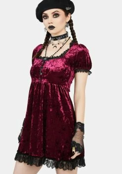 The Grave Girls Babydoll Dresses Drinking Your Blood Velvet Mini Dress