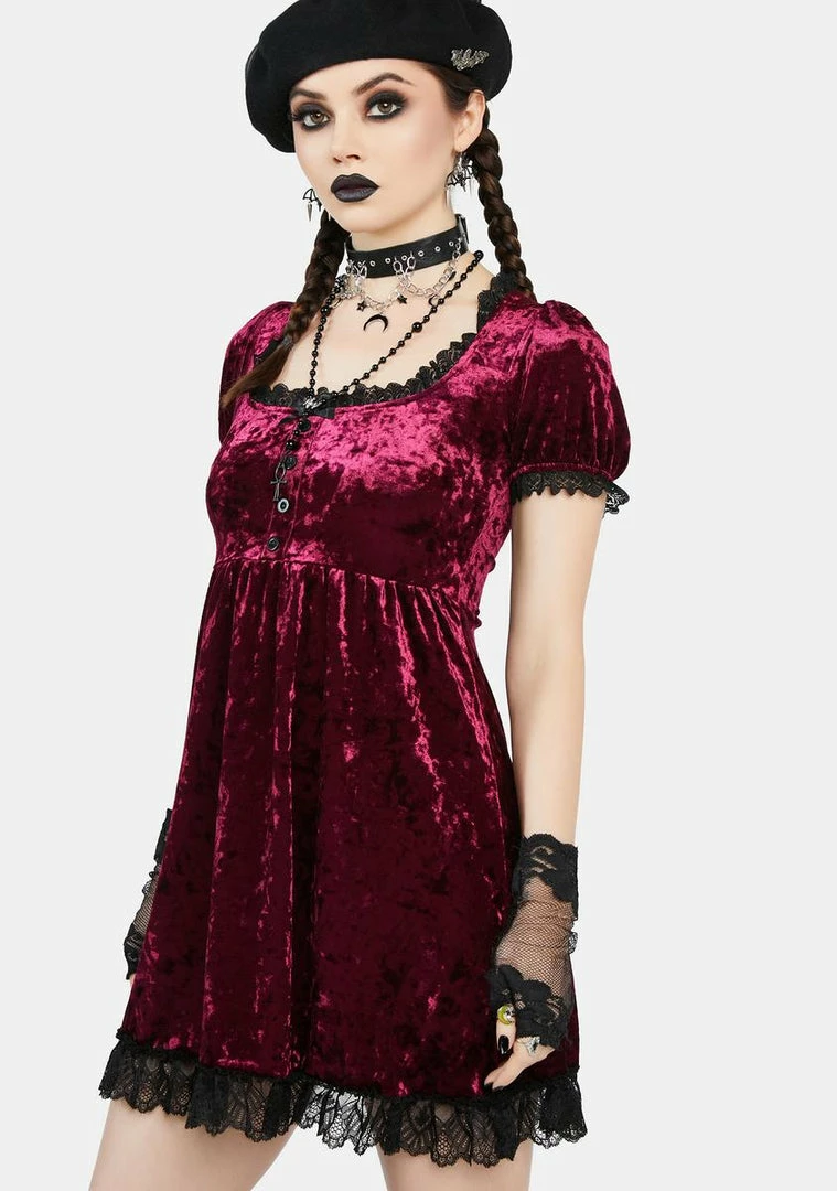 Outlet 😀 The Grave 👧 Girls Babydoll 👗 Dresses Drinking Your Blood Velvet Mini 👗 Dress ✨ 4 The Grave Girls Babydoll Dresses Drinking Your Blood Velvet Mini Dress