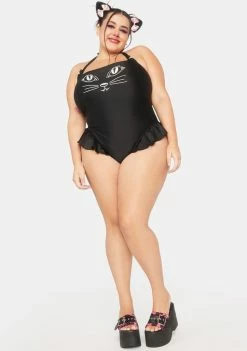 The Grave Girls Plus Divine Feline One Piece Swimsuit