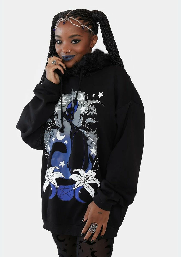 Coupon ๐ The Grave ๐ง Girls Purrrfect Moonlight Graphic Hoodie Tops โญ 4 The Grave Girls Purrrfect Moonlight Graphic Hoodie Tops