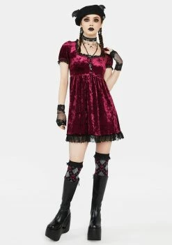 Outlet 😀 The Grave 👧 Girls Babydoll 👗 Dresses Drinking Your Blood Velvet Mini 👗 Dress ✨ 8 The Grave Girls Babydoll Dresses Drinking Your Blood Velvet Mini Dress