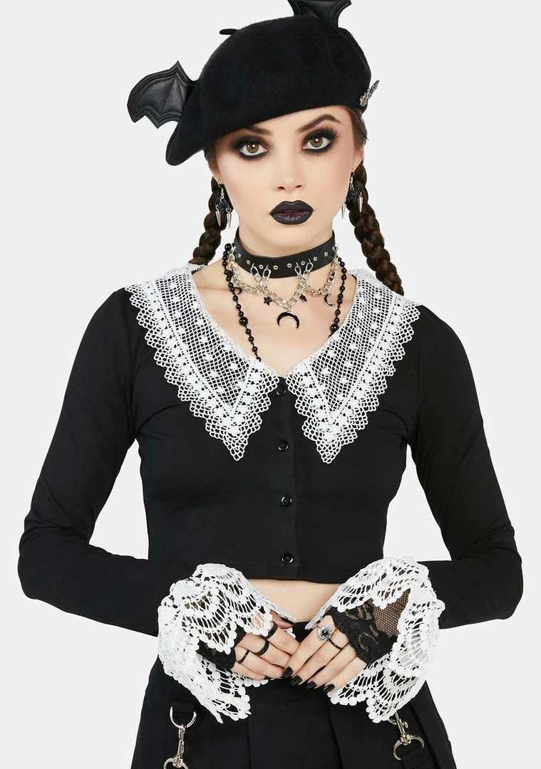 Buy ๐ The Grave ๐ง Girls Just My Type Lace Collared Top โญ 3 The Grave Girls Just My Type Lace Collared Top