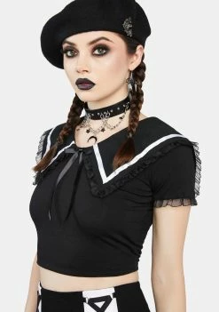 The Grave Girls Crop Tee Too Clingy Collared Crop Top