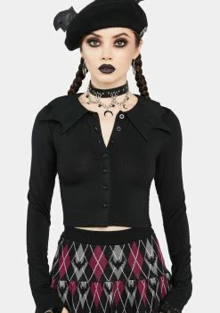 The Grave Girls Long Sleeve Crop Top Just Wing It Collared Top