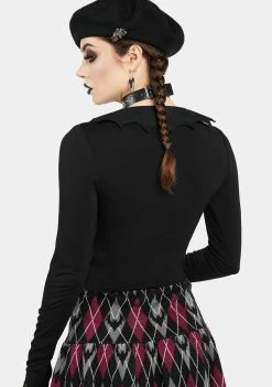 Best Pirce 🌟 The Grave 👧 Girls Long Sleeve Crop Top Just Wing It Collared Top 🤩 9 The Grave Girls Long Sleeve Crop Top Just Wing It Collared Top