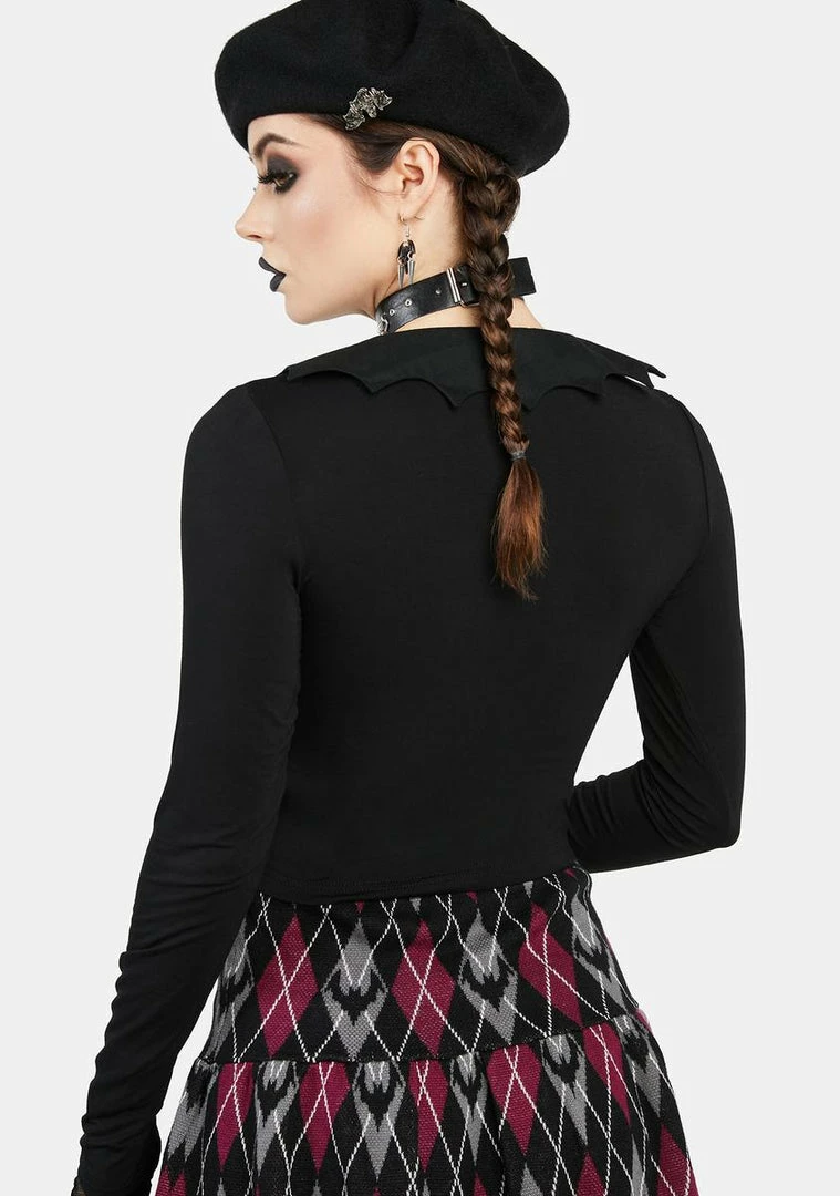 Best Pirce 🌟 The Grave 👧 Girls Long Sleeve Crop Top Just Wing It Collared Top 🤩 6 The Grave Girls Long Sleeve Crop Top Just Wing It Collared Top