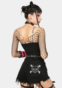 The Grave Girls Don't Cross Meow Denim Shorts High Waist Shorts