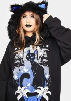 The Grave Girls Plus Purrrfect Moonlight Graphic Hoodie Tops