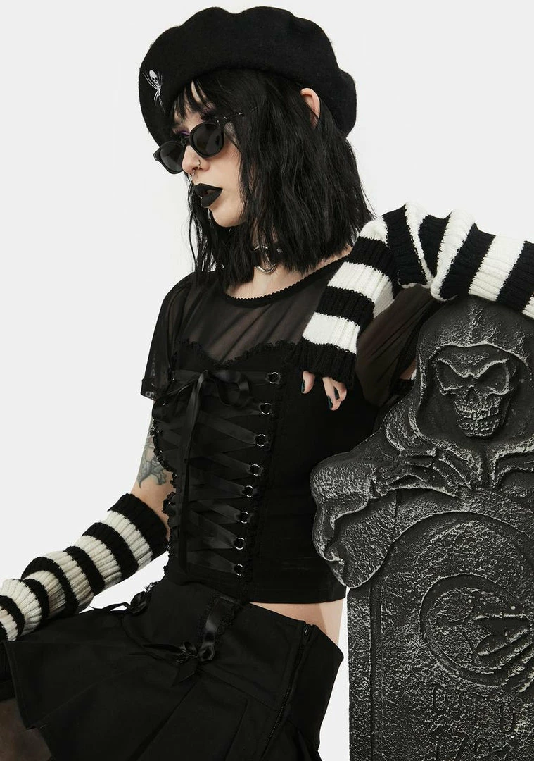 Buy 🌟 The Grave 👧 Girls Tops Cemetery Gates Lace Up Crop Top ✨ 4 The Grave Girls Tops Cemetery Gates Lace Up Crop Top