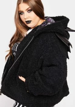 Best Sale 🔔 The Grave 👧 Girls Plus Wings Of Doom Teddy Jacket Outerwear 🥰 9 The Grave Girls Plus Wings Of Doom Teddy Jacket Outerwear