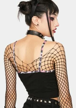 The Grave Girls Graphic Tank Tops Don't Cross Meow Crop Top