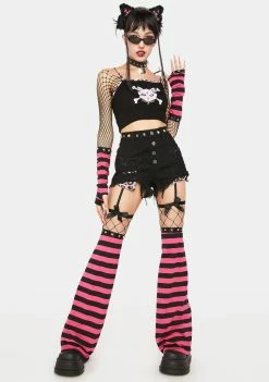 The Grave Girls Don't Cross Meow Denim Shorts High Waist Shorts