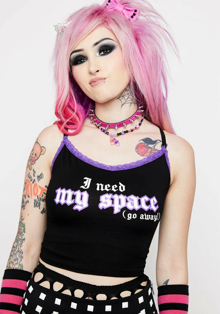 Best Pirce 💯 The Grave 👧 Girls Need Space Lace Cami Graphic Tank Tops 😉 4 The Grave Girls Need Space Lace Cami Graphic Tank Tops