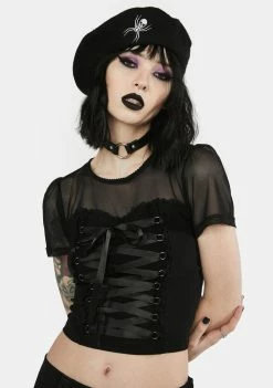 The Grave Girls Tops Cemetery Gates Lace Up Crop Top