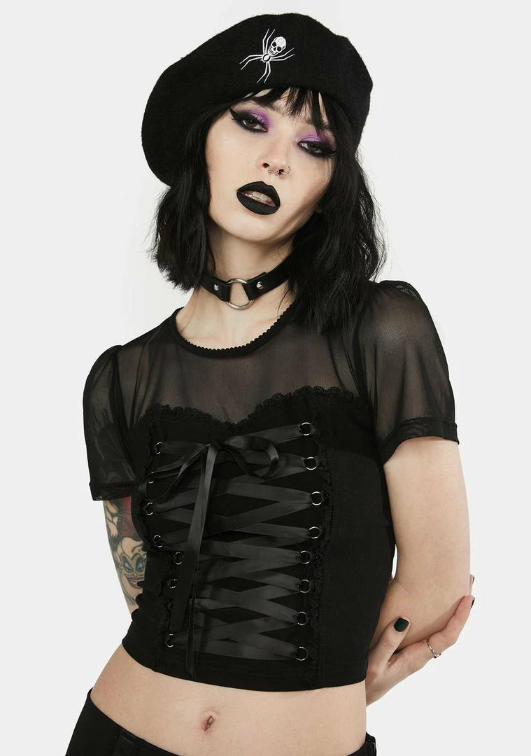 Buy 🌟 The Grave 👧 Girls Tops Cemetery Gates Lace Up Crop Top ✨ 3 The Grave Girls Tops Cemetery Gates Lace Up Crop Top