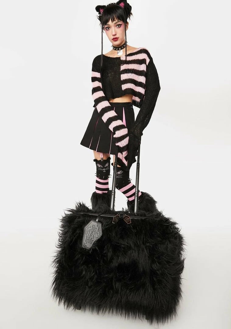 Outlet โ๏ธ The Grave ๐ง Girls Cats Out Of The Bag Fuzzy Suitcase โค๏ธ 6 The Grave Girls Cats Out Of The Bag Fuzzy Suitcase