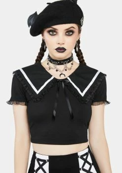 The Grave Girls Crop Tee Too Clingy Collared Crop Top