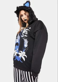 The Grave Girls Plus Purrrfect Moonlight Graphic Hoodie Tops