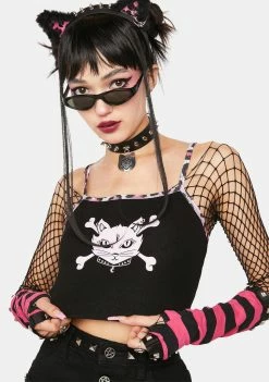 The Grave Girls Graphic Tank Tops Don't Cross Meow Crop Top