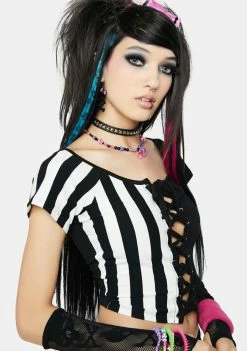 The Grave Girls Dark Drop A Heart Two Tone Top Lace-Up Crop Top