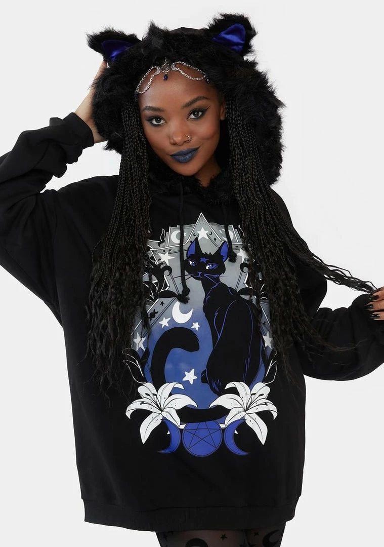 Coupon ๐ The Grave ๐ง Girls Purrrfect Moonlight Graphic Hoodie Tops โญ 3 The Grave Girls Purrrfect Moonlight Graphic Hoodie Tops
