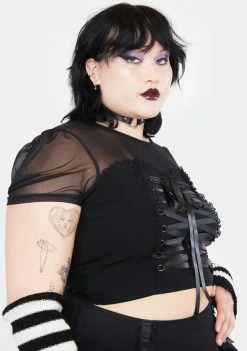 The Grave Girls Plus Cemetery Gates Lace Up Crop Top Tops