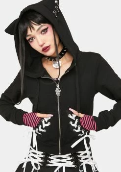 The Grave Girls Lace-Up Sweatshirts Fur Real Kitty Ear Hoodie