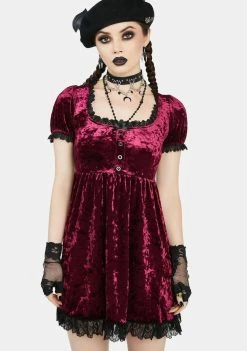 The Grave Girls Babydoll Dresses Drinking Your Blood Velvet Mini Dress