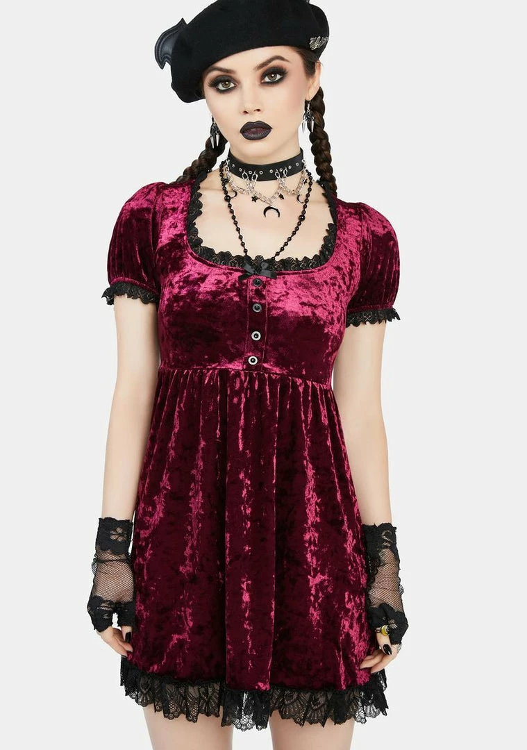 Outlet 😀 The Grave 👧 Girls Babydoll 👗 Dresses Drinking Your Blood Velvet Mini 👗 Dress ✨ 3 The Grave Girls Babydoll Dresses Drinking Your Blood Velvet Mini Dress